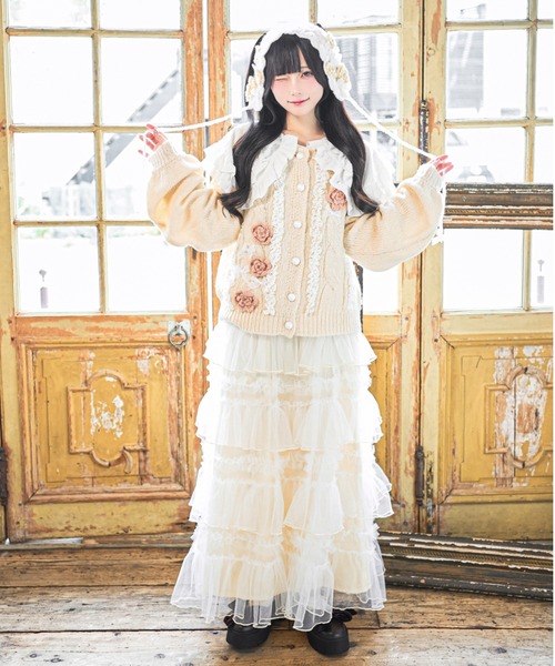 クティールとレトロ】レースフラワーカーディガン（カーディガン