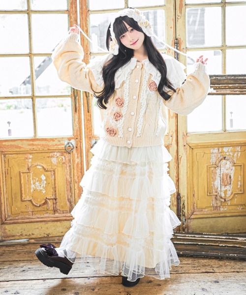 クティールとレトロ】レースフラワーカーディガン（カーディガン