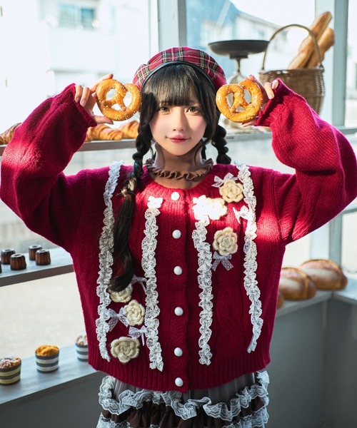 クティールとレトロ】レースフラワーカーディガン（カーディガン
