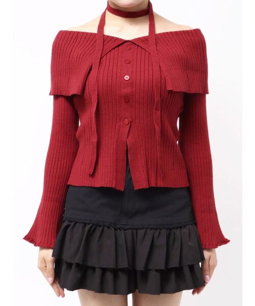 EVRIS(エヴリス)の「チョーカーオフショルニットトップス(ニット/セーター・レディース・ブラック/グリーン/レッド・FREE)」の20枚目の写真