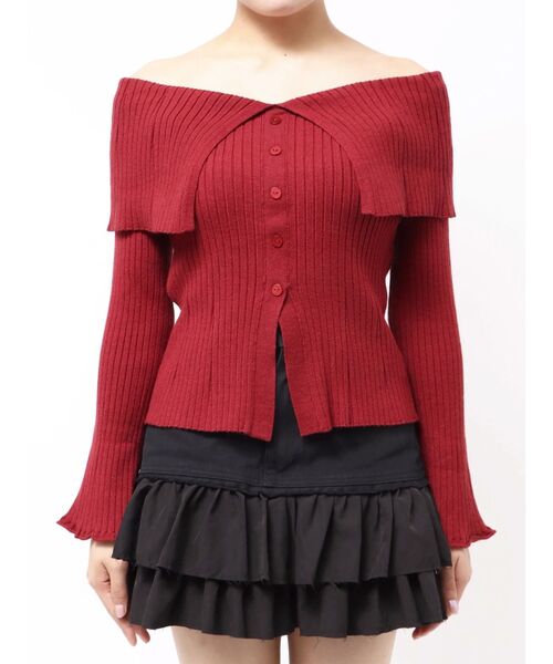 EVRIS(エヴリス)の「チョーカーオフショルニットトップス(ニット/セーター・レディース・ブラック/グリーン/レッド・FREE)」の12枚目の写真