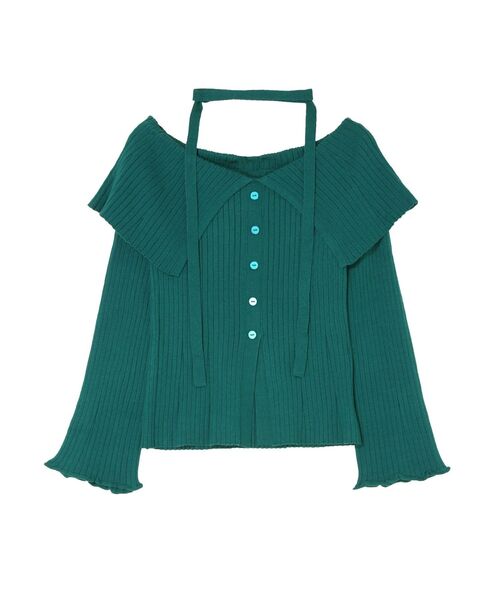 EVRIS(エヴリス)の「チョーカーオフショルニットトップス(ニット/セーター・レディース・ブラック/グリーン/レッド・FREE)」の6枚目の写真