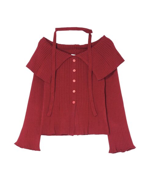 EVRIS(エヴリス)の「チョーカーオフショルニットトップス(ニット/セーター・レディース・ブラック/グリーン/レッド・FREE)」の5枚目の写真