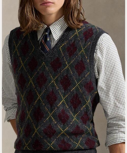 【美品】ポロラルフローレン　アーガイル ウール セーター ベスト　ニットベスト セール】アーガイル ウールカシミヤ セーター ベスト（ベスト）｜POLO