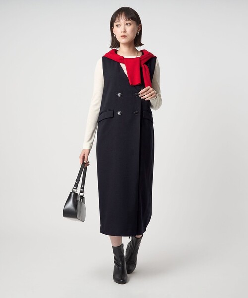 green label relaxing（グリーンレーベルリラクシング）の「［size SHORTあり］ウールライク ジャンパースカート（ジャンパースカート・レディース・その他1/ベージュ/ネイビー・FREE/SHORT）」の3枚目の写真