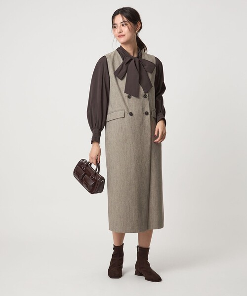 green label relaxing（グリーンレーベルリラクシング）の「［size SHORTあり］ウールライク ジャンパースカート（ジャンパースカート・レディース・その他1/ベージュ/ネイビー・FREE/SHORT）」の4枚目の写真