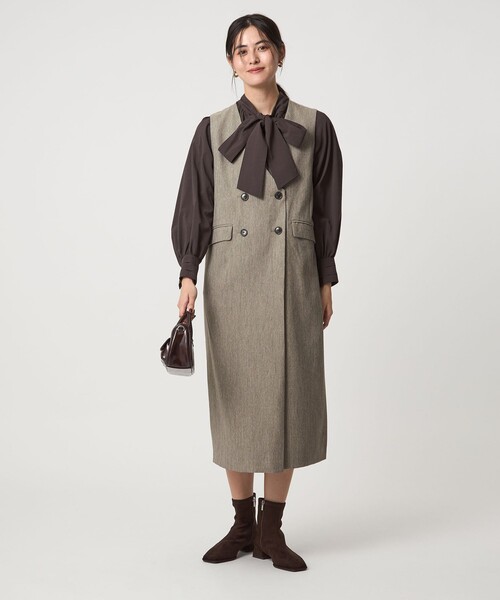 green label relaxing（グリーンレーベルリラクシング）の「［size SHORTあり］ウールライク ジャンパースカート（ジャンパースカート・レディース・その他1/ベージュ/ネイビー・FREE/SHORT）」の5枚目の写真