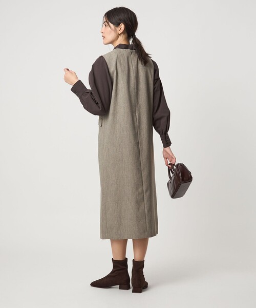 green label relaxing（グリーンレーベルリラクシング）の「［size SHORTあり］ウールライク ジャンパースカート（ジャンパースカート・レディース・その他1/ベージュ/ネイビー・FREE/SHORT）」の6枚目の写真