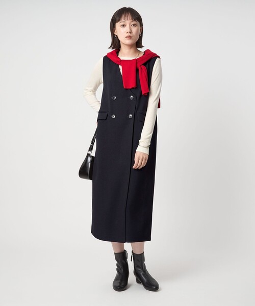 green label relaxing（グリーンレーベルリラクシング）の「［size SHORTあり］ウールライク ジャンパースカート（ジャンパースカート・レディース・その他1/ベージュ/ネイビー・FREE/SHORT）」の8枚目の写真