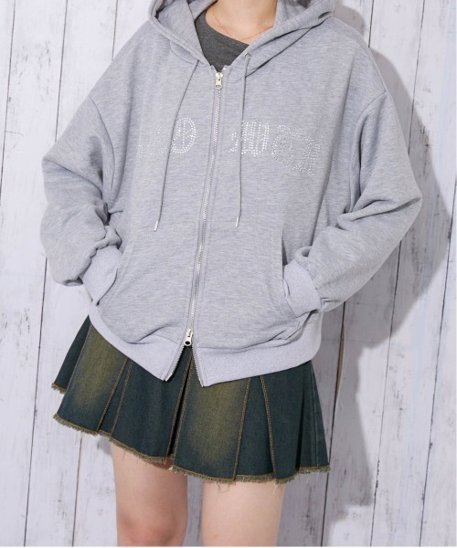 セール】《ラインストーンロゴ×ムラ染め風》レディース ジップパーカー