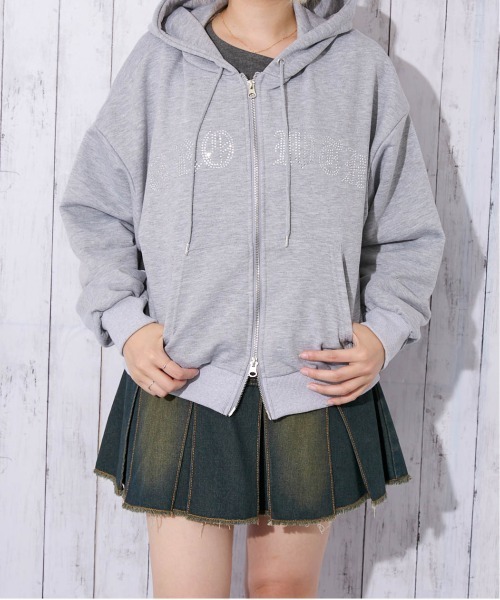 GORGE(ゴージ)の「《ラインストーンロゴ×ムラ染め風》レディース ジップパーカー 裏毛 スウェット 羽織り 春秋冬(パーカー・レディース・グレー/ブラウン/チャコール/ネイビー・F)」の11枚目の写真