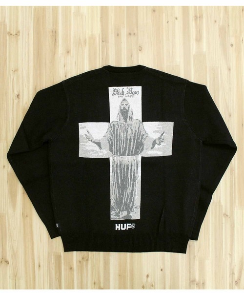 HUF（ハフ）の「ブラックモーゼスニットセーター HUF X ISAAC HAYES
