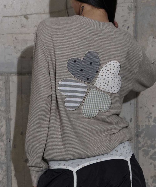 FANCY CLUB(ファンシークラブ)の「A'GEM/9 × .kom 『FANCY CLUB/ファンシークラブ』 CLOVER PATCHWORK CARDIGAN/パッチワーク カーディガン(カーディガン/ボレロ・レディース・グレー/ベージュ・FREE)」の4枚目の写真