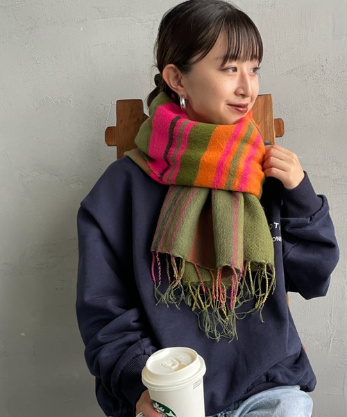 hint hint/ヒントヒント] アクリルコットン大判ストール(オリーブ