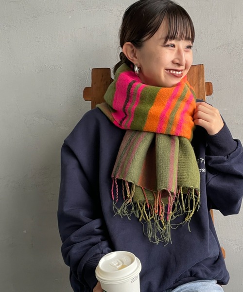 hint hint/ヒントヒント] アクリルコットン大判ストール(オリーブ