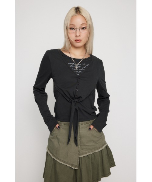 LAGUA GEM(ラグアジェム)の「LAYERED LIKE PRINT トップス(Tシャツ/カットソー・レディース・チャコールグレー/カーキ/アイボリー・FREE)」の9枚目の写真
