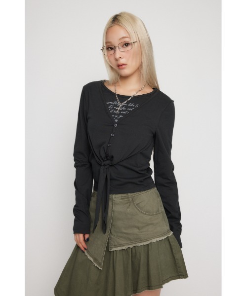 LAGUA GEM(ラグアジェム)の「LAYERED LIKE PRINT トップス(Tシャツ/カットソー・レディース・チャコールグレー/カーキ/アイボリー・FREE)」の10枚目の写真