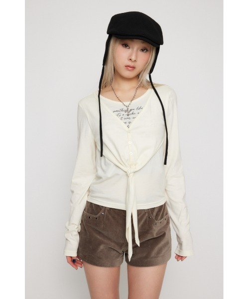 LAGUA GEM(ラグアジェム)の「LAYERED LIKE PRINT トップス(Tシャツ/カットソー・レディース・チャコールグレー/カーキ/アイボリー・FREE)」の17枚目の写真