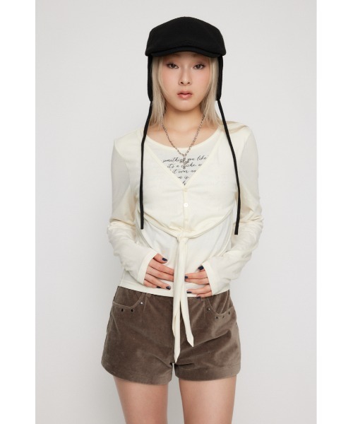 LAGUA GEM(ラグアジェム)の「LAYERED LIKE PRINT トップス(Tシャツ/カットソー・レディース・チャコールグレー/カーキ/アイボリー・FREE)」の18枚目の写真