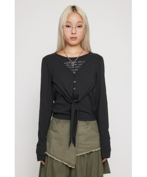 LAGUA GEM(ラグアジェム)の「LAYERED LIKE PRINT トップス(Tシャツ/カットソー・レディース・チャコールグレー/カーキ/アイボリー・FREE)」の8枚目の写真