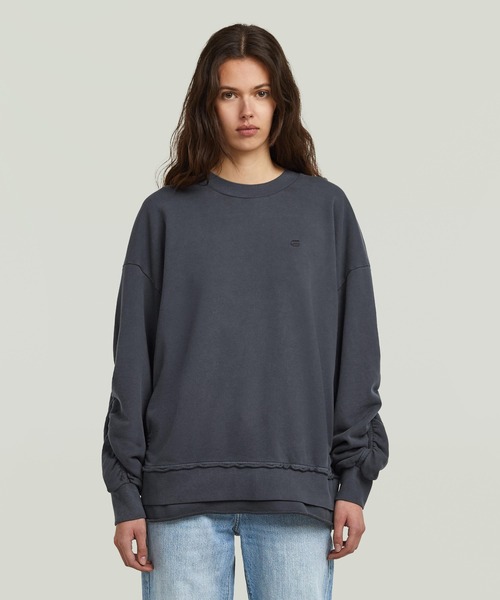G-STAR（ジースター）の「【UNISEX】Puckering Sweater/ウォッシュド加工オーバーサイズ立体スリーブデザインスウェット/トレーナー（スウェット・レディース・グレー/ブルー系その他・SMALL/MEDIUM/X-SMALL）」の2枚目の写真