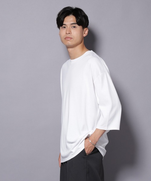 NANO universe（ナノユニバース）の「Anti Soaked(R) 汗染み防止 クルーネックワイドTシャツ七分袖（Tシャツ/カットソー・メンズ・ブラック/ホワイト・L/M）」の2枚目の写真