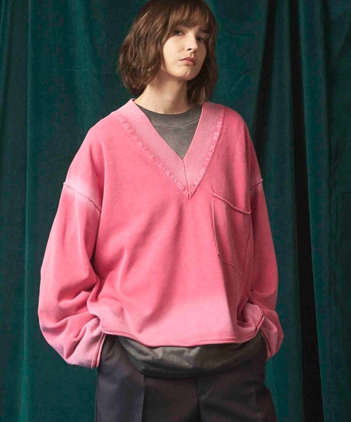 UNISEX》Gradation Short Length Prime-Over V-Neck Knit Pullover