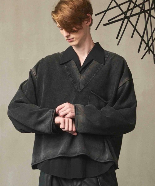 UNISEX》Gradation Short Length Prime-Over V-Neck Knit Pullover