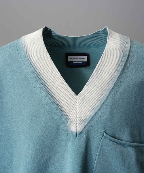 UNISEX》Gradation Short Length Prime-Over V-Neck Knit Pullover