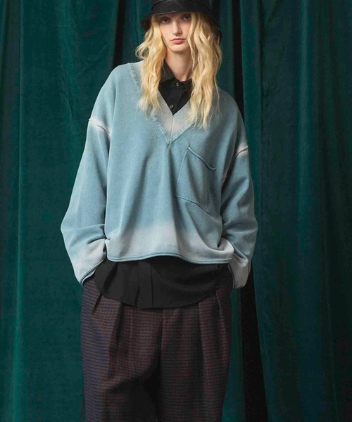 UNISEX》Gradation Short Length Prime-Over V-Neck Knit Pullover