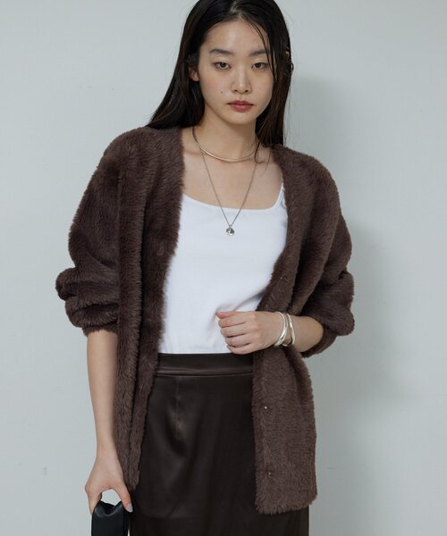 GALLARDAGALANTE（ガリャルダガランテ）の「【2WAY】フェザーヤーンカーデ（カーディガン/ボレロ・レディース・ライトグレー/ブラウン/アイボリー・FREE）」の8枚目の写真