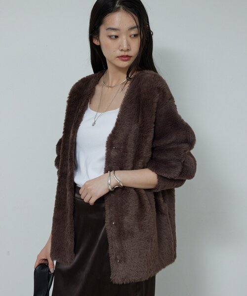 GALLARDAGALANTE（ガリャルダガランテ）の「【2WAY】フェザーヤーンカーデ（カーディガン/ボレロ・レディース・ライトグレー/ブラウン/アイボリー・FREE）」の9枚目の写真