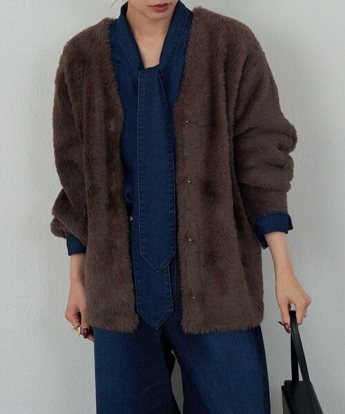 GALLARDAGALANTE（ガリャルダガランテ）の「【2WAY】フェザーヤーンカーデ（カーディガン/ボレロ・レディース・ライトグレー/ブラウン/アイボリー・FREE）」の18枚目の写真