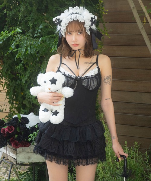 コスプレ かわいい ネコ アニマル ロリータ レースフリル フレアスカート ノースリーブ ワンピース 5点セット 猫の日