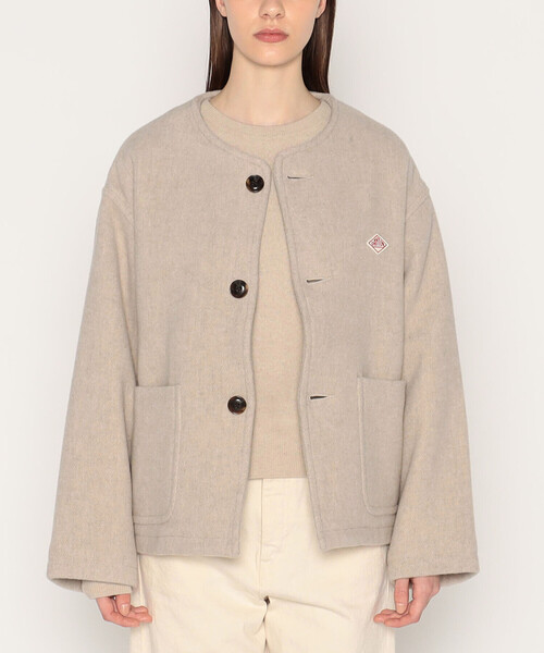 WOMEN'S WOOL LIGHT PILE COLLARLESS JACKET（ノーカラーコート