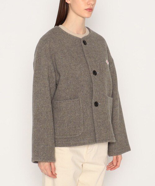 WOMEN'S WOOL LIGHT PILE COLLARLESS JACKET（ノーカラーコート