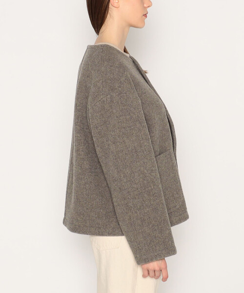 WOMEN'S WOOL LIGHT PILE COLLARLESS JACKET（ノーカラーコート