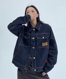 Dalfwin（ダールフィン）の「韓国ファッション ラベルデザインデニムジャケット（デニムジャケット・レディース）」