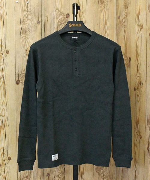 schott（ショット）の「ARMY RIB HENLEY LS T-SHIRT（Tシャツ/カットソー・メンズ・チャコール/アイボリー・M/L/XL/XXL）」の6枚目の写真