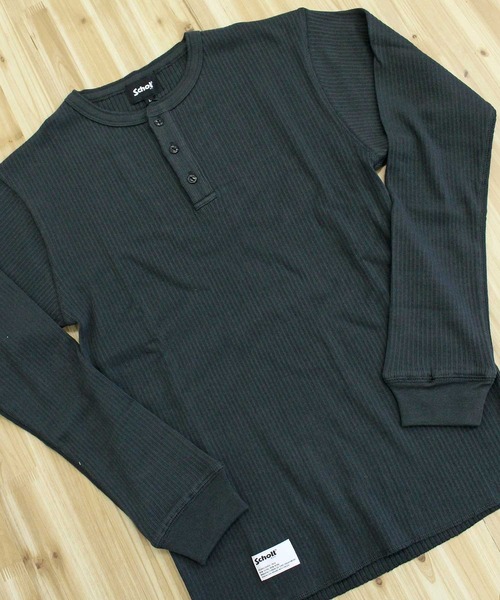 schott（ショット）の「ARMY RIB HENLEY LS T-SHIRT（Tシャツ/カットソー・メンズ・チャコール/アイボリー・M/L/XL/XXL）」の8枚目の写真