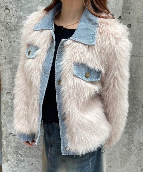 セール】デニムドッキングフェイクファージャケット（その他アウター