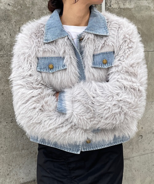 セール】デニムドッキングフェイクファージャケット（その他アウター