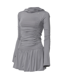 Hooded High Neck Long Dress (FL-185_Gray)