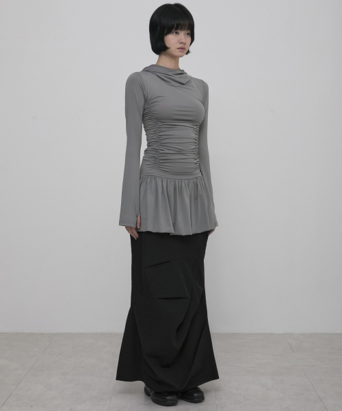 FLAREUP(フレアアップ)の「Hooded High Neck Long Dress (FL-185_Gray)(ワンピース・レディース・グレー・OS)」の4枚目の写真