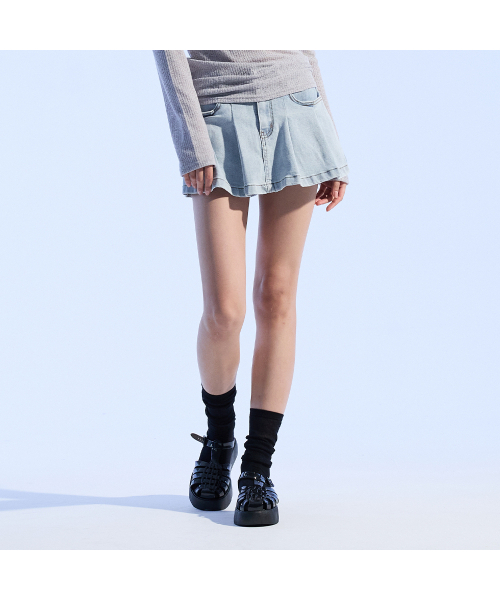 MOAA(モア)の「キュロットデニムミニスカート (ライトジーンズブルー)(スカート・レディース・その他・SMALL/MEDIUM)」の6枚目の写真