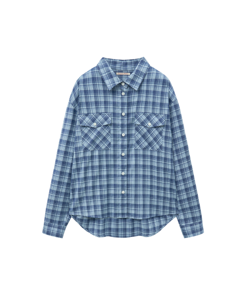 VANONE ATELIER（バノンアトリエ）の「A3543 2ポケットチェックシャツ_ブルー（シャツ/ブラウス・レディース・ブルー・FREE）」の2枚目の写真