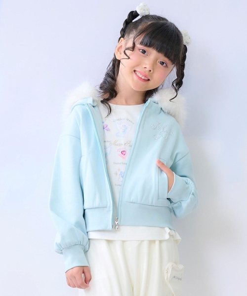 メゾピアノ新品新作ラメ裏毛　フェイクファーフードZIPパーカ120 ラメ裏毛 フェイクファーフードZIPパーカ（パーカー）｜mezzo piano