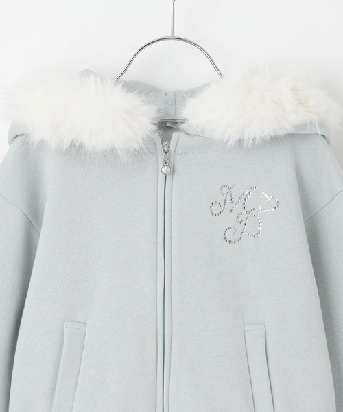 メゾピアノ新品新作ラメ裏毛　フェイクファーフードZIPパーカ120 ラメ裏毛 フェイクファーフードZIPパーカ