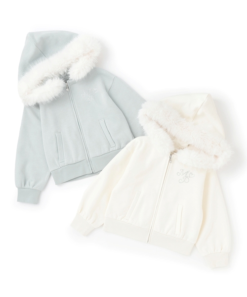 ラメ裏毛 フェイクファーフードZIPパーカ