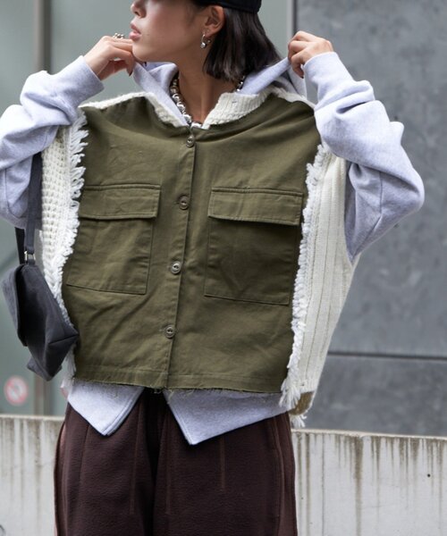 ニット 「etsinta/エシンタ」リメイクミリタリービスチェニット レディース etsinta⁄エシンタリメイクミリタリービスチェニット